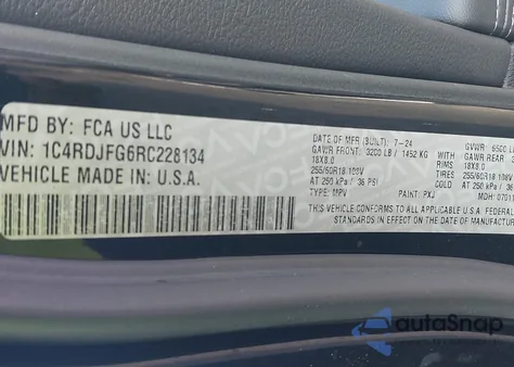 2024 Dodge Durango Pursuit Awd из США, поврежденный, VIN 1C4RDJFG6RC228134